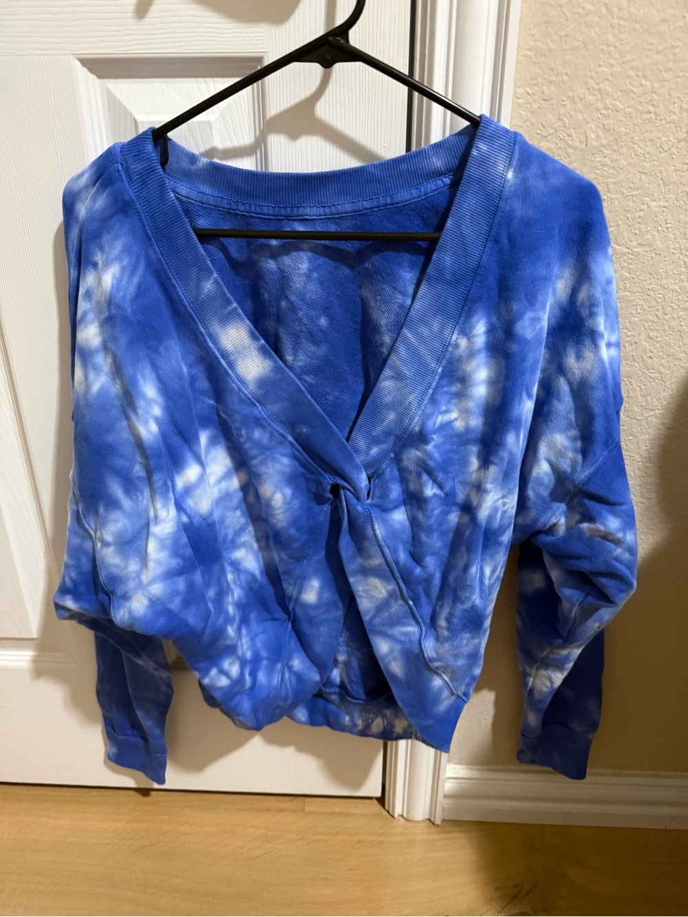 Blue Tie Dye Twist-Front Long Sleeve Top